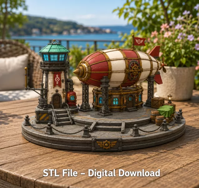 Steampunk Airship Station STL File for 3D Print - Model preview 2