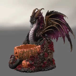 Gothic Halloween Dragon Pumpkin Bowl STL File for 3D Print - Model thumbnail 9