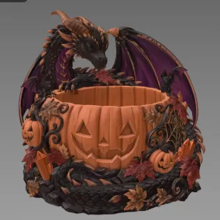 Halloween Dragon Pumpkin Bowl STL File for 3D Print - Model thumbnail 8