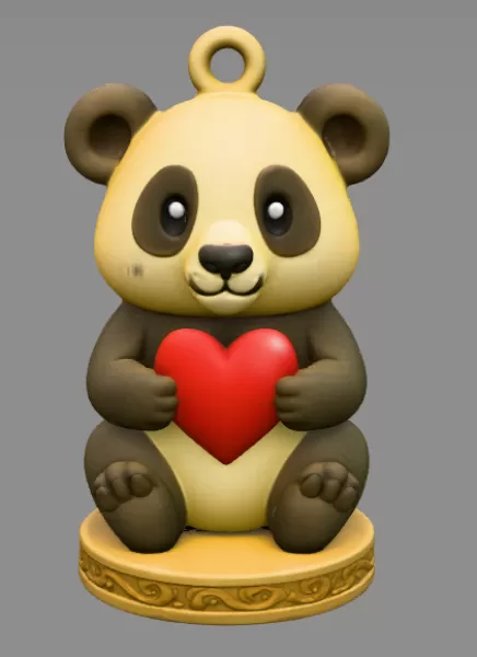 Panda with Heart — Cute Panda Figurine / Pendant / Keychain - Model preview 2