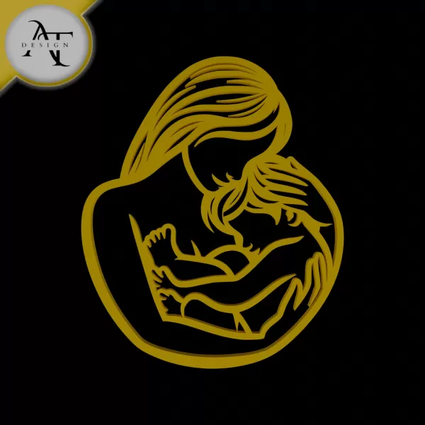 Mom and child - Line Art - 2D Wall Art Decor - Model preview 1