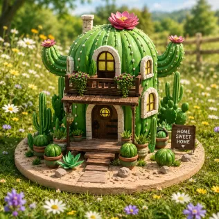 Cactus Cottage House STL File for 3D Print - Model thumbnail 3