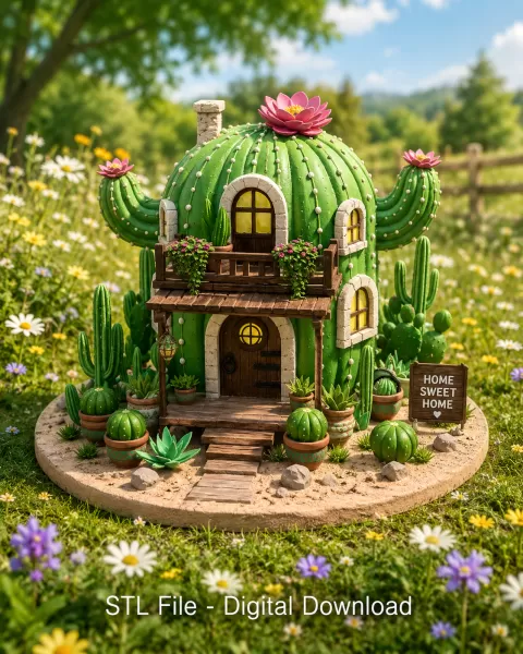 Cactus Cottage House STL File for 3D Print - Model preview 3