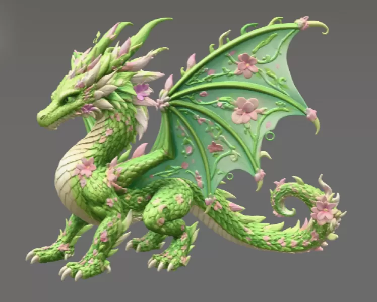 Spring Blossom Dragon STL File for 3D Print - Model preview 7