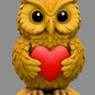 Owl with Heart - Highly Detailed Figurine Pendant - Model thumbnail 3