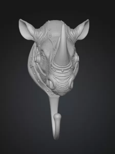 🦏 STL File Description — Steampunk Rhino Wall Hook - Model preview 5