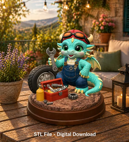 Cute Mechanic Dragon Figurine STL File for 3D Print - Model preview 1