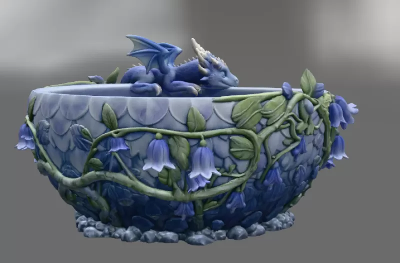Baby Dragon Flower Bowl STL File for 3D Print - Model preview 10