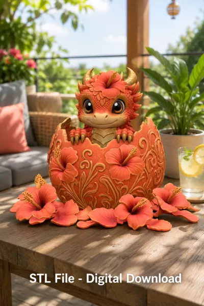 Hibiscus Hatchling Dragon STL File for 3D Print - Model preview 2