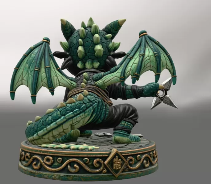 Cute Fantasy Ninja Dragon STL File for 3D Printing - Model preview 5
