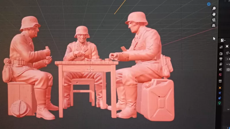 Soldiers Playing Skat – WWII Diorama Scene STL - Model preview 2