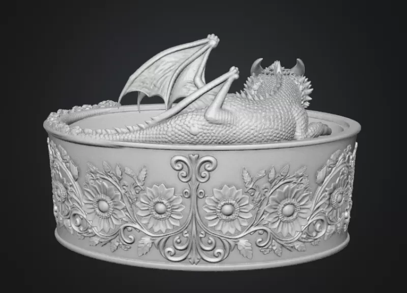 Golden Sunflower Dragon Planter STL File for 3D Print - Model preview 14