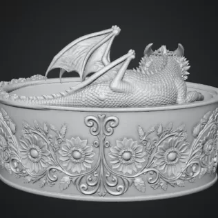 Golden Sunflower Dragon Planter STL File for 3D Print - Model thumbnail 14