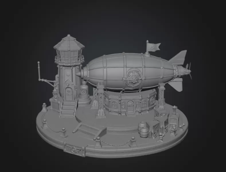 Steampunk Airship Station STL File for 3D Print - Model preview 12