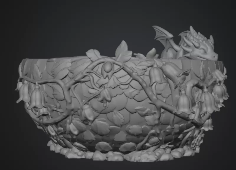 Baby Dragon Flower Bowl STL File for 3D Print - Model preview 15