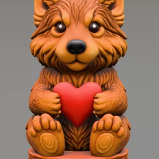 Adorable wolf / husky / dog figurine holding a heart pendant - Model thumbnail 1