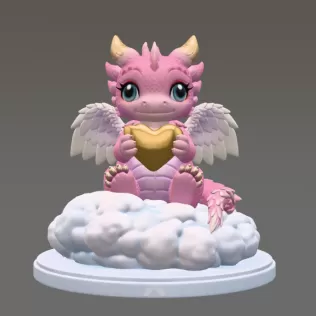 Cute Angel Dragon with Heart STL File 3D Print - Model thumbnail 3