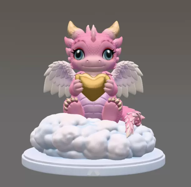 Cute Angel Dragon with Heart STL File 3D Print - Model preview 3