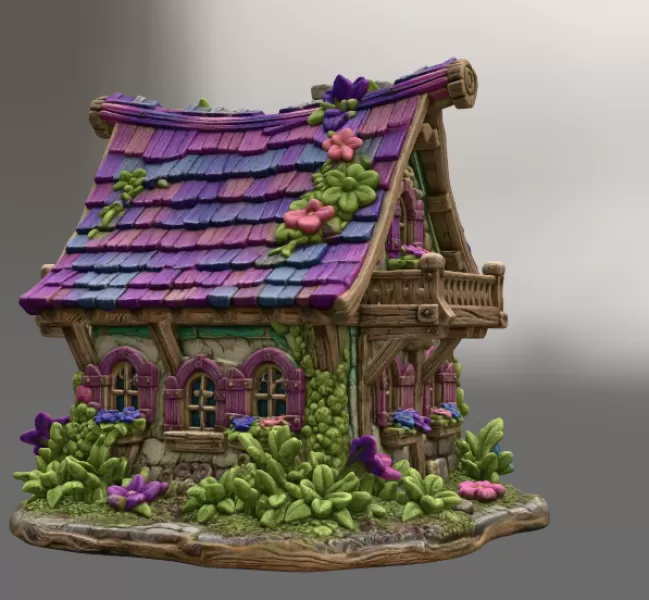 Enchanted Bloom Cottage STL File for 3D Printing - Model preview 8