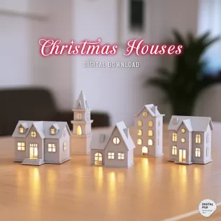 3D Christmas Houses , 5 pcs. Bundle for Christmas, Christmas