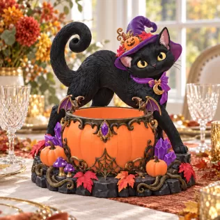 Halloween Witch Cat Pumpkin Bowl STL File for 3D Print - Model thumbnail 3