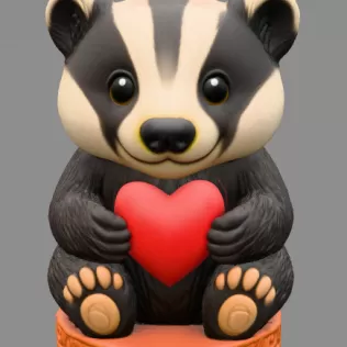 Cute Badger STL File – 3D Printable Valentine Figurine - Model thumbnail 2