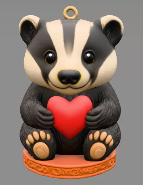 Cute Badger STL File – 3D Printable Valentine Figurine - Model preview 2