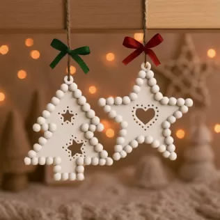 Beaded Christmas Ornament Set | Tree & Star Cutout Holiday Decor - Model thumbnail 2