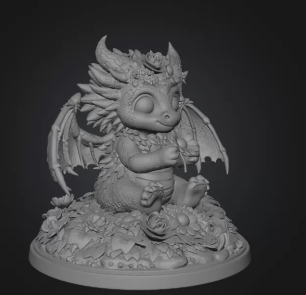 Cute Flower Dragon STL File 3D Print - Model preview 10
