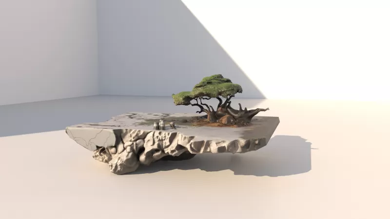 Floating stone with bonsai table - Model preview 1