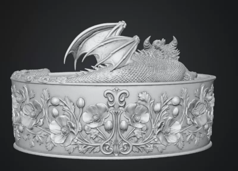 Crimson Poppy Dragon Planter STL File for 3D Print - Model preview 15