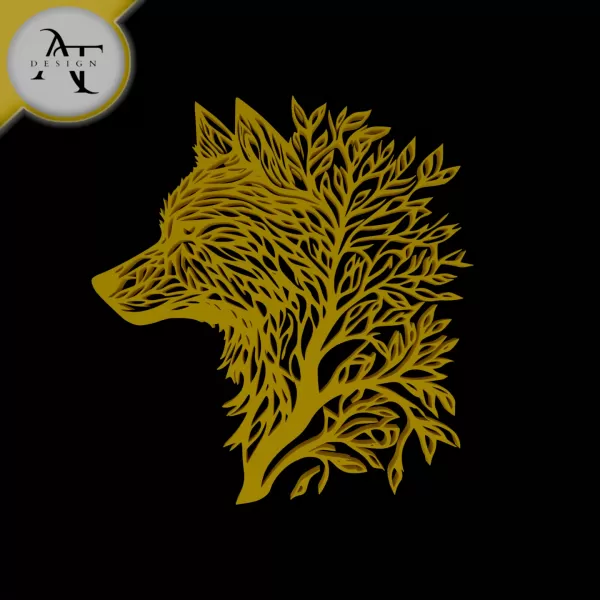 Wolf - Tree - Silhouette - 2D Wall Art Decor - Model preview 1