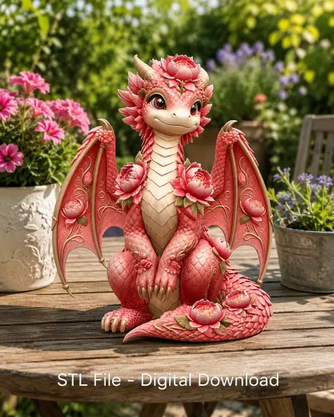 Rosé Bloom Dragon STL File for 3D Print - Model preview 4