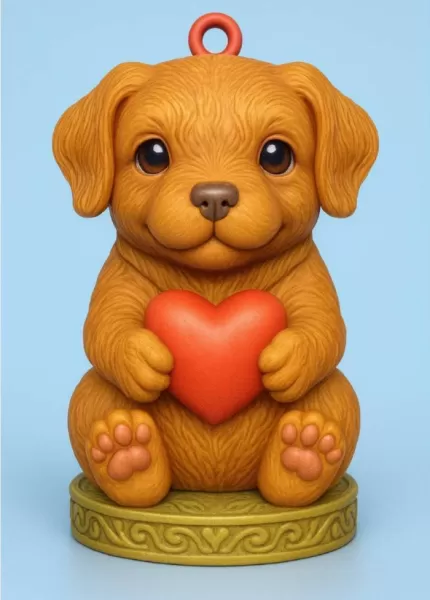Cute Puppy Pendant — Heart Holding Figurine - Model preview 5