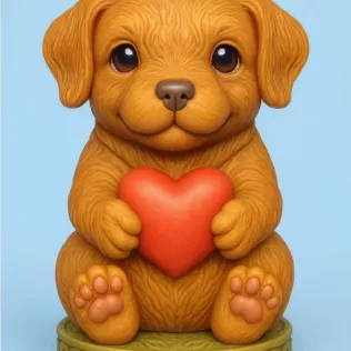 Cute Puppy Pendant — Heart Holding Figurine