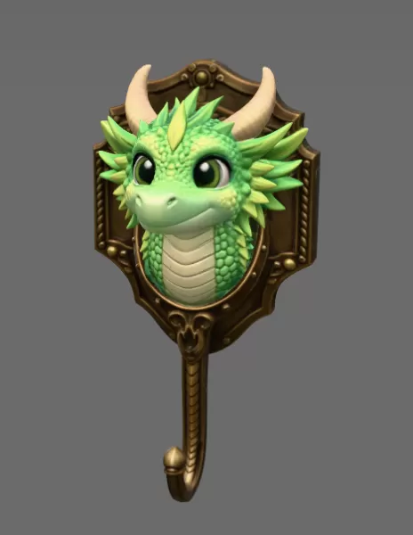 Cute Dragon Wall Hook STL File Digital Download - Model preview 3