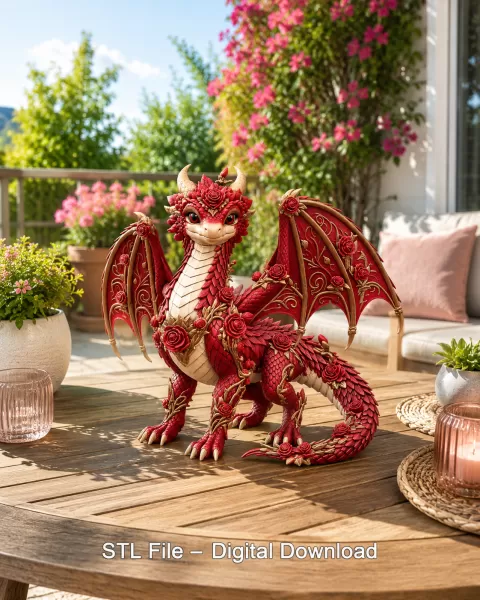 Crimson Rose Dragon STL File for 3D Print - Model preview 2