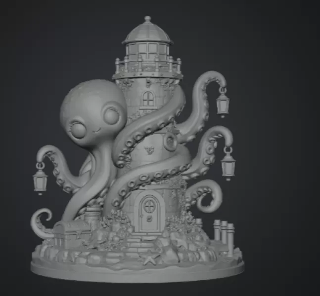 Octopus Lighthouse Keeper STL File for 3D Print - Model preview 10