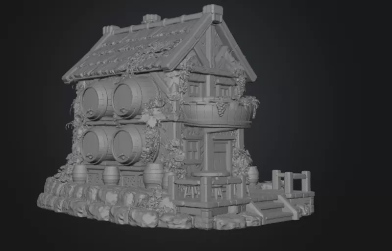 Fantasy Wine Cottage – Medieval Vineyard House STL for 3D Printi - Model preview 12