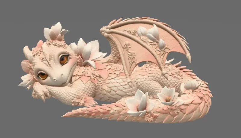 Peach Baby Blossom Dragon STL File for 3D Print - Model preview 6