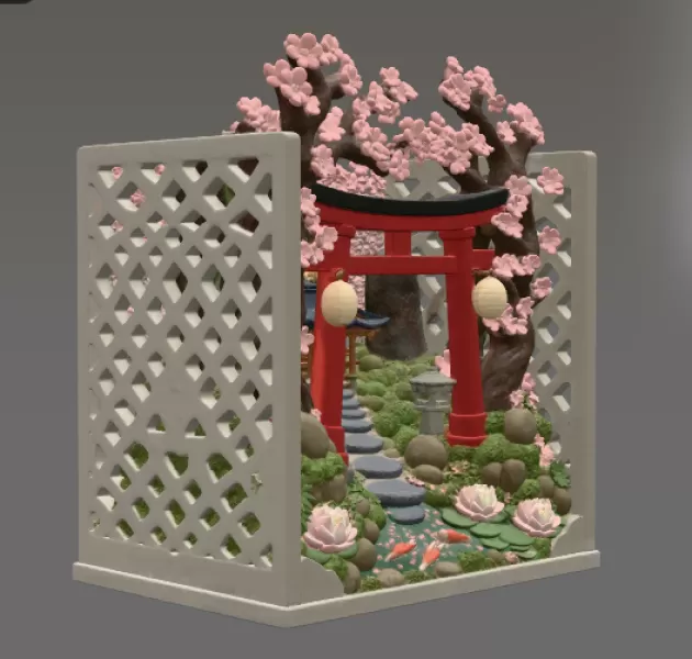 Sakura Sanctuary Book Nook STL File for 3D Print - Model preview 14