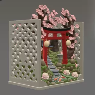 Sakura Sanctuary Book Nook STL File for 3D Print - Model thumbnail 14