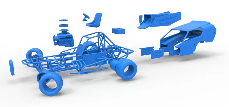 Vintage Dirt Modified stock car Version 4 while turning 1:25 - Model preview 28