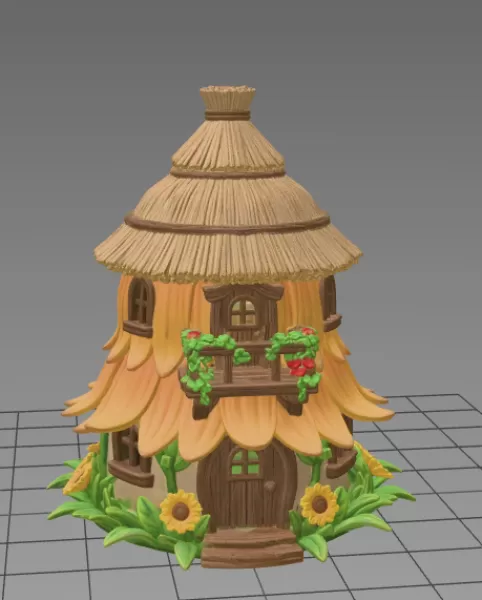 Fantasy Straw Cottage – STL File 3D Printable Fairy House - Model preview 4