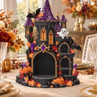 Haunted Halloween Castle LED Candle Holder STL File for 3D Print - Model thumbnail 3