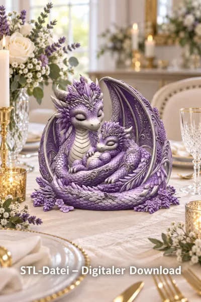 Lavender Dragon Mother and Baby STL File for 3D Print - Model preview 6