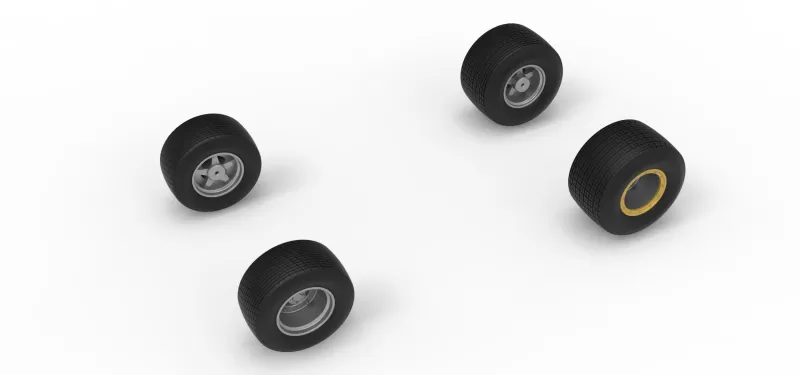 Wheel Set of Vintage Dirt late model Race car V4 Scale 1:25 - Model preview 2