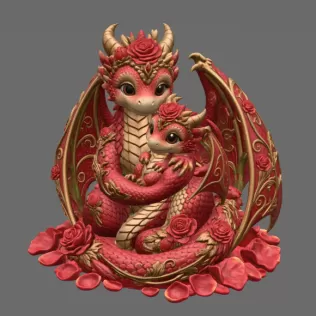Rose Dragon Mother and Baby STL File for 3D Print - Model thumbnail 6