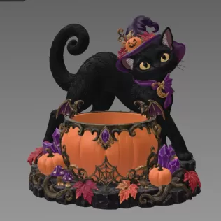 Halloween Witch Cat Pumpkin Bowl STL File for 3D Print - Model thumbnail 7