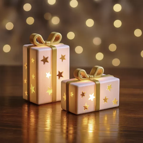Gift Box Candle Holder Set | Star Cutout Holiday Decor - Model preview 7